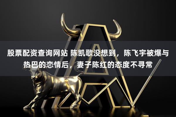 股票配资查询网站 陈凯歌没想到，陈飞宇被爆与热巴的恋情后，妻子陈红的态度不寻常